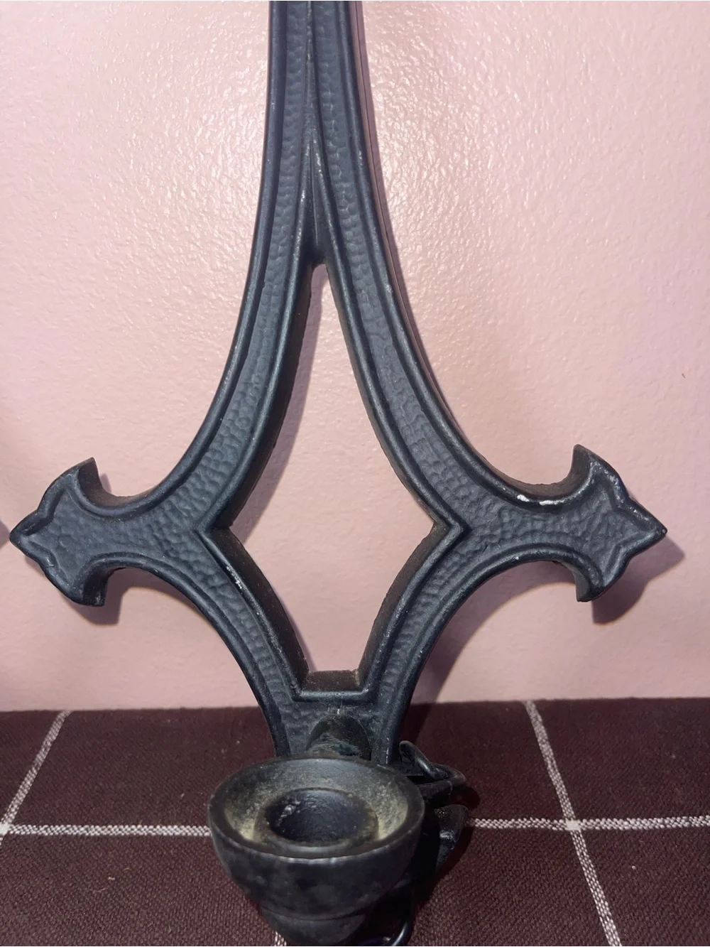 Vintage Gothic Spanish Revival Candle Sconce Pair With Chain